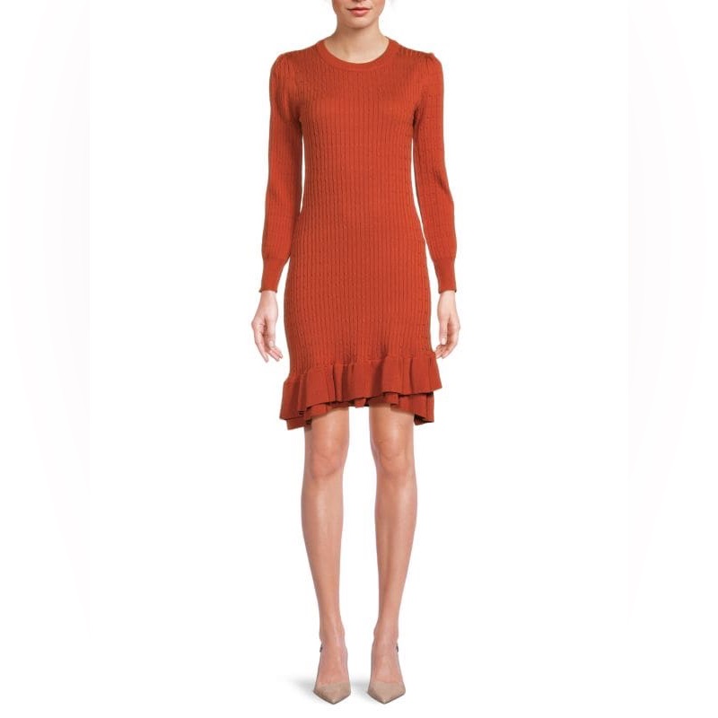 Nanette Nanette Lepore Ribbed Flounce Sweater Mini Dress